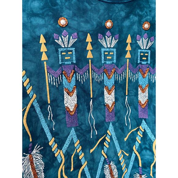 Vintage 90's Western/Tribal Graphic Tye Die T Shirt Womens Sz XL - Picture 5 of 12